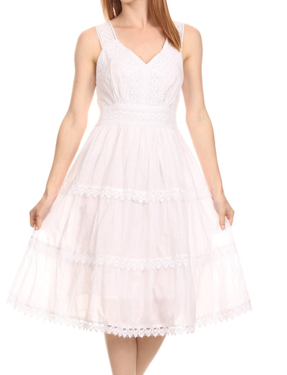 Sakkas Vestido sin mangas forrado para mujer Presta Roman con diseño de encaje bordado