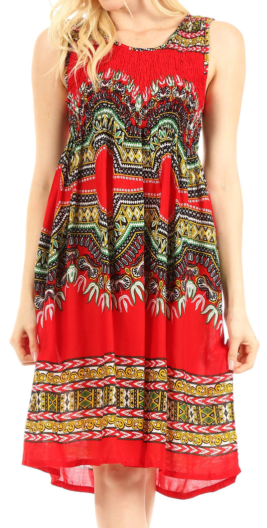Vestido casual de cóctel de verano elástico con estampado dashiki para mujer Sakkas Darcia