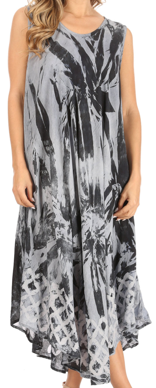Sakkas Arema - Vestido Maxi Tipo Túnica Holgado sin Mangas Casual de Verano para Mujer, Estilo Batik