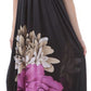 Sakkas Two Flowers on Solid Black Graphic Print Halter Smocked Bodice Long Dress