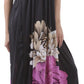 Sakkas Two Flowers on Solid Black Graphic Print Halter Smocked Bodice Long Dress