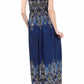 Sakkas Paisley Graphic Print Beaded Halter Smocked Bodice Maxi Dress