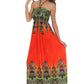Sakkas Paisley Graphic Print Beaded Halter Smocked Bodice Maxi Dress