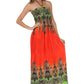 Sakkas Paisley Graphic Print Beaded Halter Smocked Bodice Maxi Dress