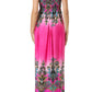 Sakkas Paisley Graphic Print Beaded Halter Smocked Bodice Maxi Dress