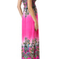 Sakkas Paisley Graphic Print Beaded Halter Smocked Bodice Maxi Dress