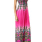 Sakkas Paisley Graphic Print Beaded Halter Smocked Bodice Maxi Dress