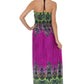 Sakkas Paisley Graphic Print Beaded Halter Smocked Bodice Maxi Dress