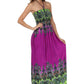 Sakkas Paisley Graphic Print Beaded Halter Smocked Bodice Maxi Dress
