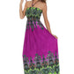 Sakkas Paisley Graphic Print Beaded Halter Smocked Bodice Maxi Dress