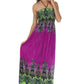 Sakkas Paisley Graphic Print Beaded Halter Smocked Bodice Maxi Dress