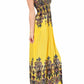 Sakkas Paisley Graphic Print Beaded Halter Smocked Bodice Maxi Dress