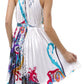 Satin Pleated Short Sleeveless Dress with Paisley Design