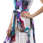 Satin Pleated Short Sleeveless Dress with Paisley Design