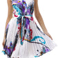 Satin Pleated Short Sleeveless Dress with Paisley Design
