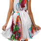 Satin Pleated Short Sleeveless Dress with Paisley Design