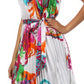 Satin Pleated Short Sleeveless Dress with Paisley Design