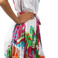 Satin Pleated Short Sleeveless Dress with Paisley Design