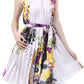 Satin Pleated Short Sleeveless Dress with Paisley Design