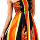 Diamond Flower Satin Feel Beaded Halter Smocked Bodice Handkerchief Hem Dress