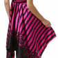 Striped Satin Feel Beaded Halter Smocked Bodice Handkerchief Hem Dress