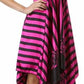 Striped Satin Feel Beaded Halter Smocked Bodice Handkerchief Hem Dress