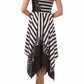 Striped Satin Feel Beaded Halter Smocked Bodice Handkerchief Hem Dress