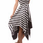 Striped Satin Feel Beaded Halter Smocked Bodice Handkerchief Hem Dress