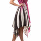 Swirl Design Satin Feel Beaded Halter Smocked Bodice Handkerchief Hem Dress