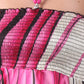 Swirl Design Satin Feel Beaded Halter Smocked Bodice Handkerchief Hem Dress