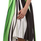 Swirl Design Satin Feel Beaded Halter Smocked Bodice Handkerchief Hem Dress