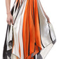 Swirl Design Satin Feel Beaded Halter Smocked Bodice Handkerchief Hem Dress
