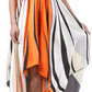 Swirl Design Satin Feel Beaded Halter Smocked Bodice Handkerchief Hem Dress