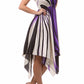 Swirl Design Satin Feel Beaded Halter Smocked Bodice Handkerchief Hem Dress