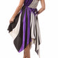 Swirl Design Satin Feel Beaded Halter Smocked Bodice Handkerchief Hem Dress