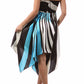 Swirl Design Satin Feel Beaded Halter Smocked Bodice Handkerchief Hem Dress