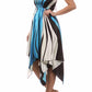 Swirl Design Satin Feel Beaded Halter Smocked Bodice Handkerchief Hem Dress