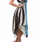 Swirl Design Satin Feel Beaded Halter Smocked Bodice Handkerchief Hem Dress
