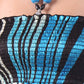 Swirl Design Satin Feel Beaded Halter Smocked Bodice Handkerchief Hem Dress