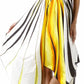 Swirl Design Satin Feel Beaded Halter Smocked Bodice Handkerchief Hem Dress