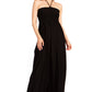 Sakkas Soft Jersey Feel Solid Color Smocked Bodice String Halter Long Dress