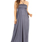 Sakkas Soft Jersey Feel Solid Color Smocked Bodice String Halter Long Dress