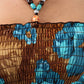 Rose and Zebra Graphic Print Beaded Halter Smocked Bodice Maxi / Long Dress