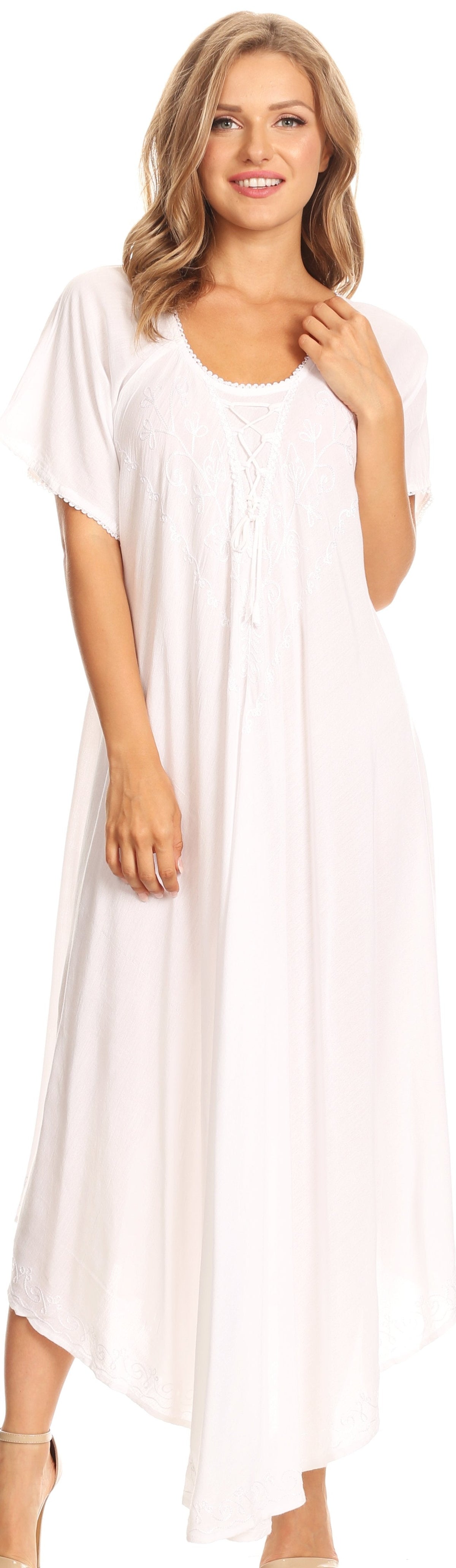Sakkas Lilia Embroidered Lace Up Bodice Relaxed Fit  Maxi Sun Dress
