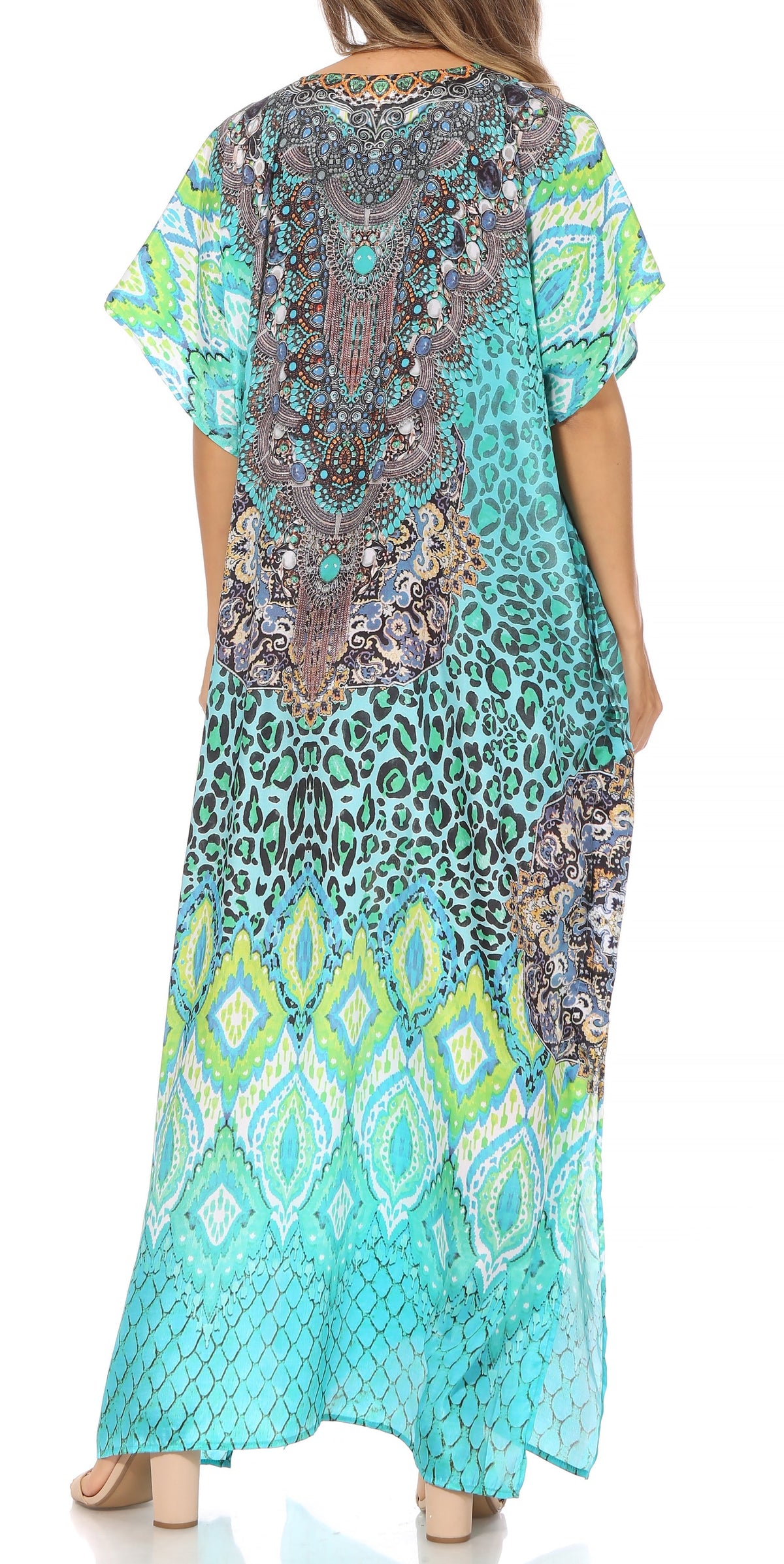 Sakkas Vicky Women's Casual Long Print Short Sleeve Petite Beach Maxi Caftan Dress - Buy One Get One Free