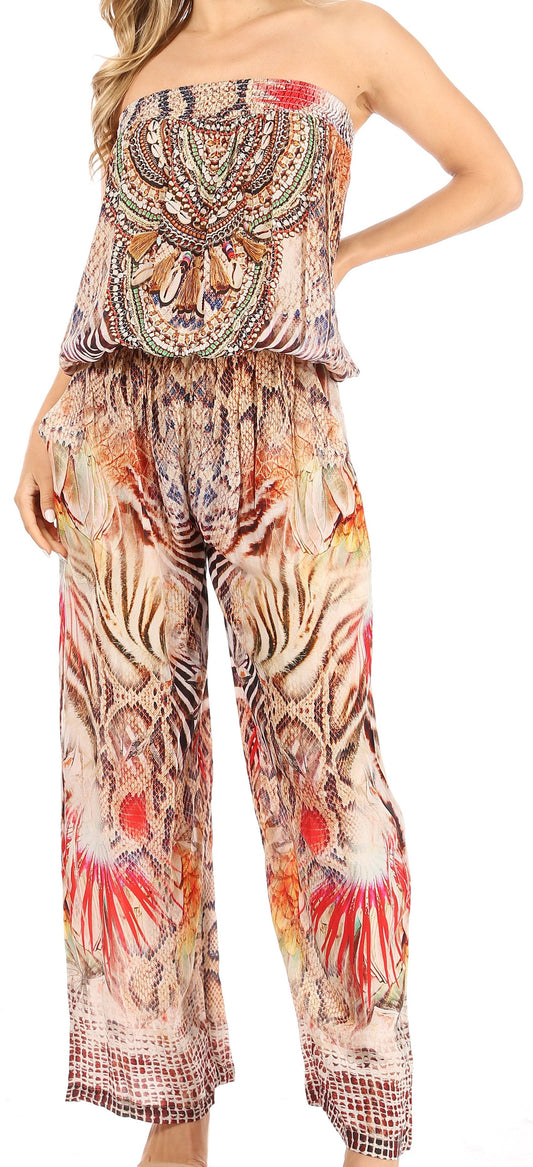 Sakkas Esha sin mangas holgado con estampado floral boho casual de verano con bolsillos para mujer