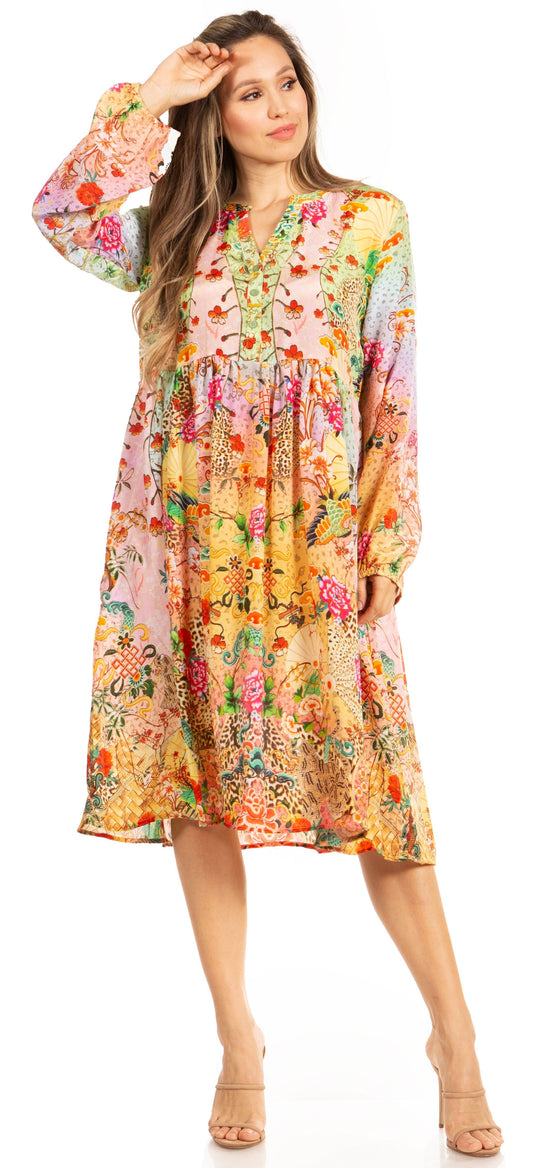 Luce Chic con el Vestido Midi Floral de Manga Larga Jules para Mujer de Sakkas