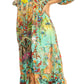 Sakkas Sole Women's Boho Floral Print V-Neck Midi Dress with Long Sleeves