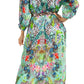 Sakkas Rina Women's Floral Print Maxi Dress with Long Sleeves and Flounce Shirt Design