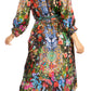 Sakkas Rina Women's Floral Print Maxi Dress with Long Sleeves and Flounce Shirt Design